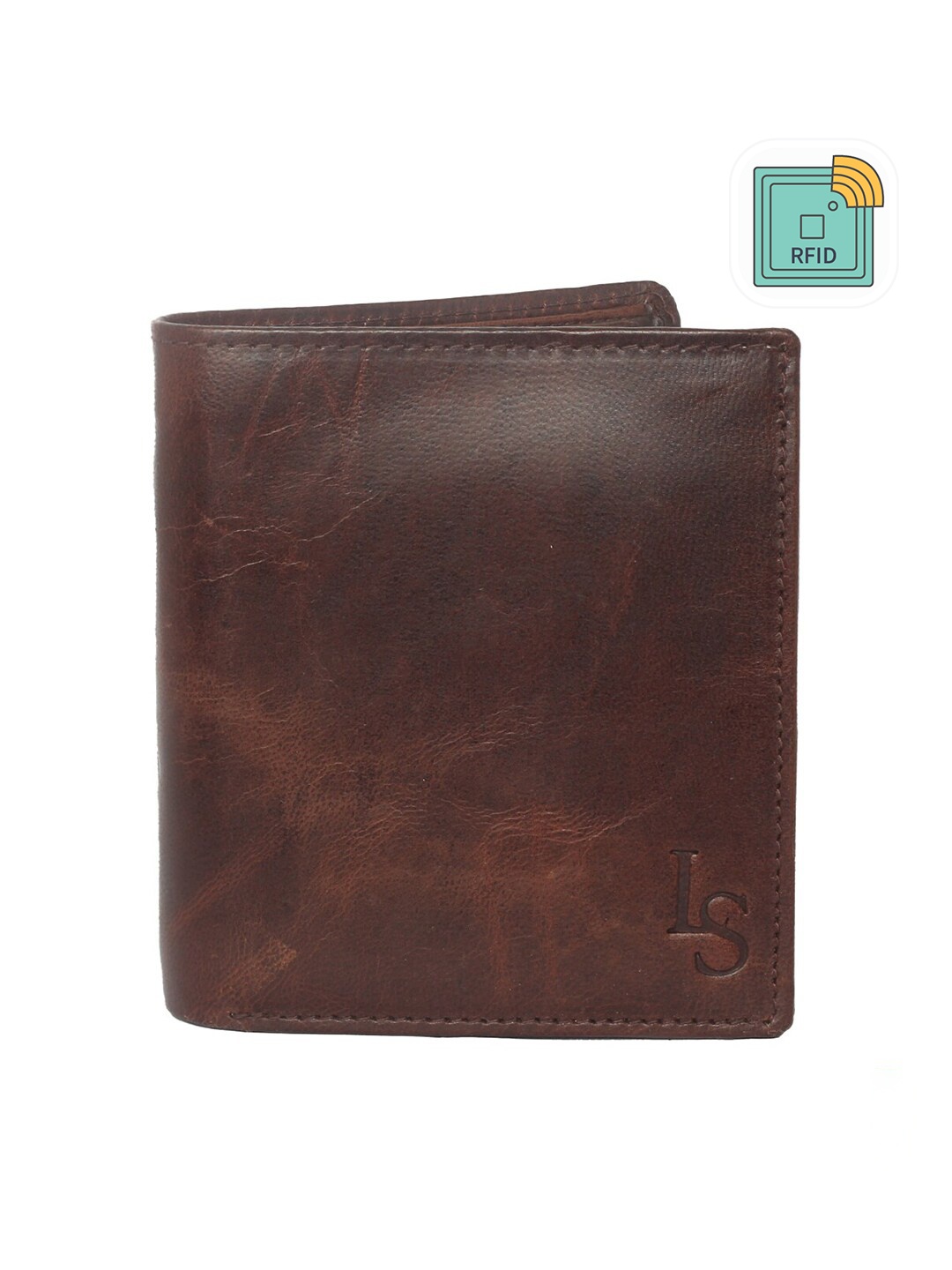 

LOUIS STITCH Men Brown Solid Leather Two Fold Wallet with RFID