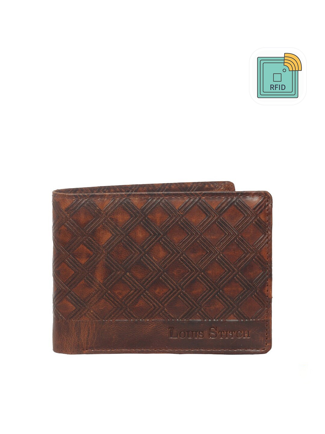 

LOUIS STITCH Men Tan Textured Leather Two Fold Wallet with RFID