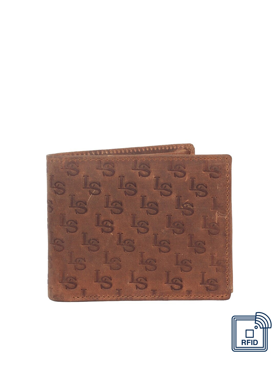 

LOUIS STITCH Men Tan Self Design Leather Two Fold Wallet with RFID