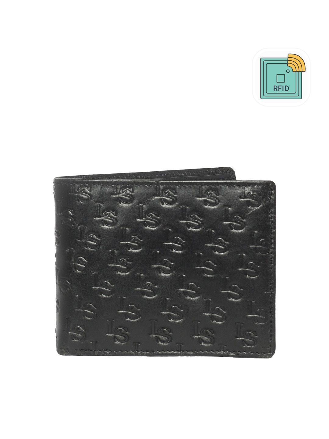 

LOUIS STITCH Men Black Textured Leather Two Fold Wallet with RFID