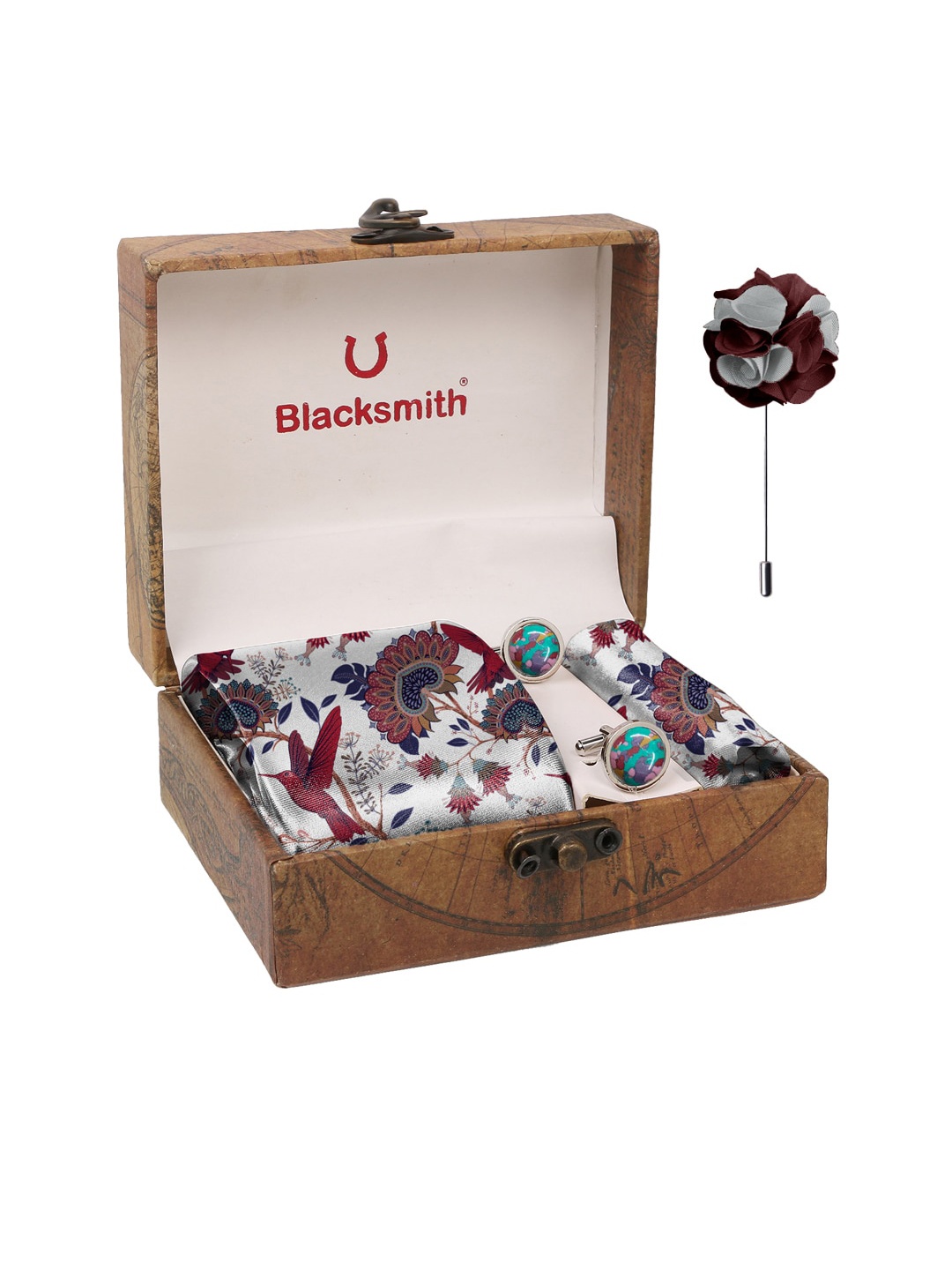 

Blacksmith Men White & Red Printed Pure Satin Accessory Gift Set