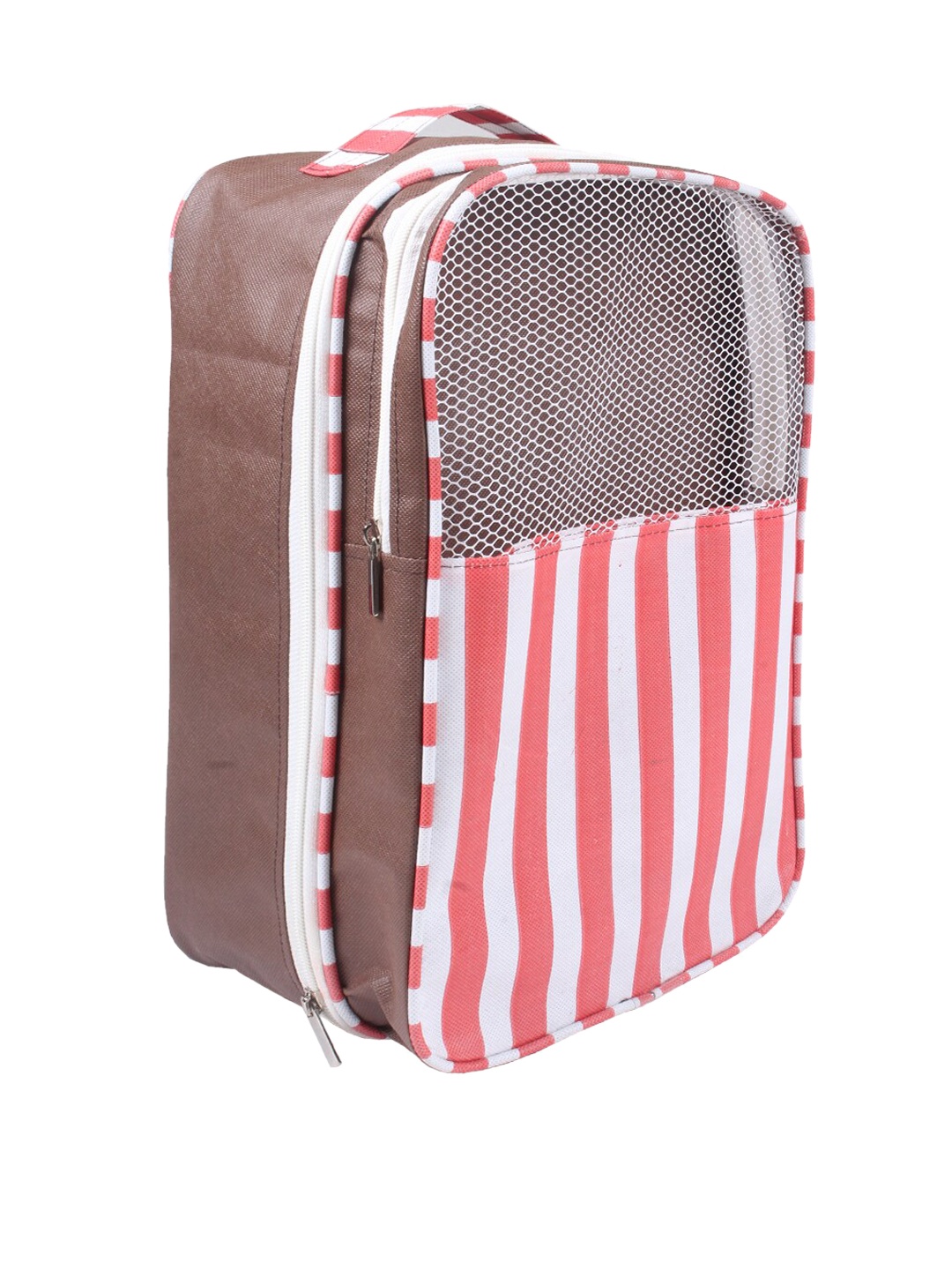 

prettykrafts Peach-Coloured & Brown Striped Shoe Organiser