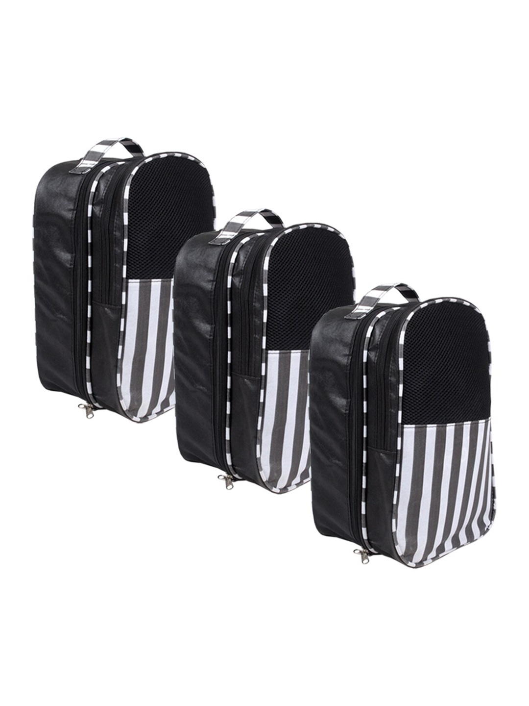 

prettykrafts Set Of 3 Black & White Striped Shoe Bags