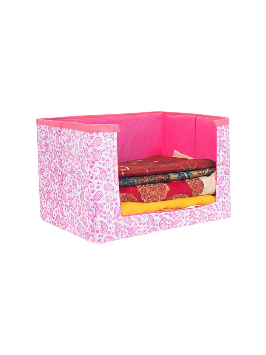 

prettykrafts White & Pink Printed Cloth Saree Stacker Organiser
