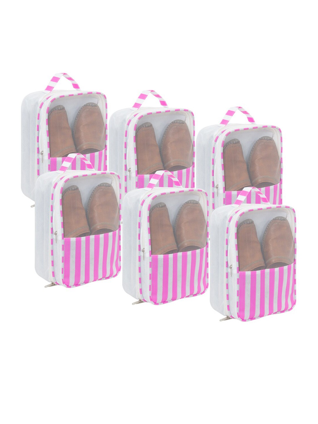 

prettykrafts Set Of 6 Pink & White Striped Shoe Bags
