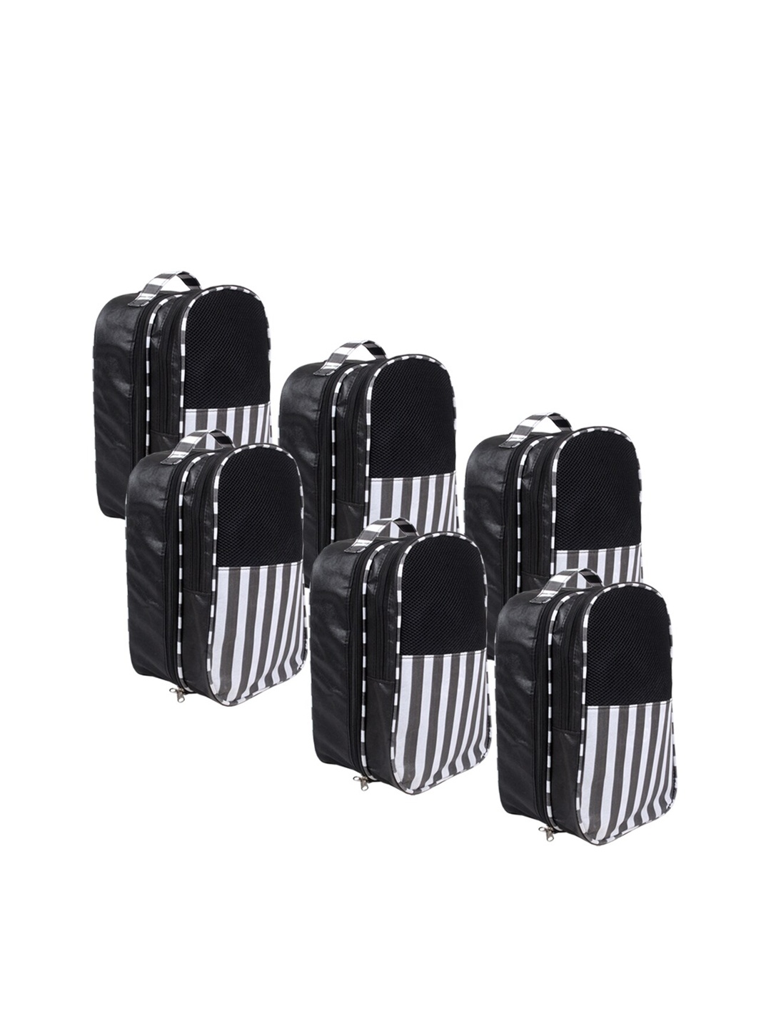 

prettykrafts Set Of 6 Black & White Striped Shoe Organisers