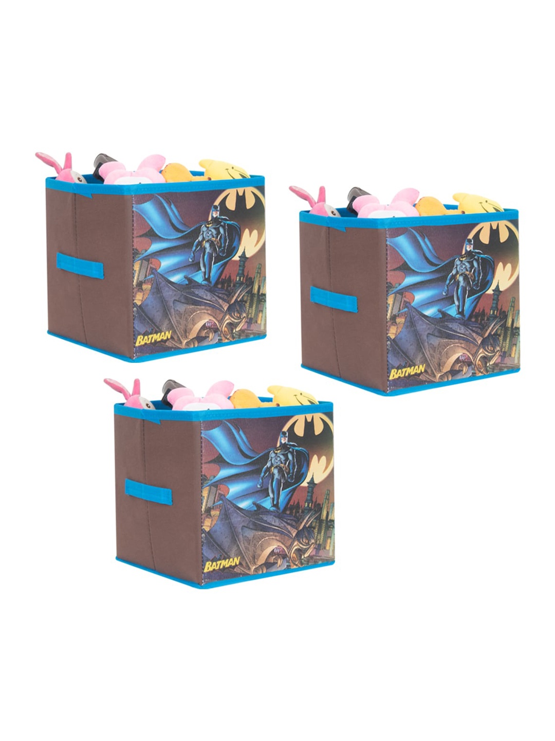

prettykrafts Brown 3 Pieces Barbie Printed Foldable Kids Toys Organizer Storage Box