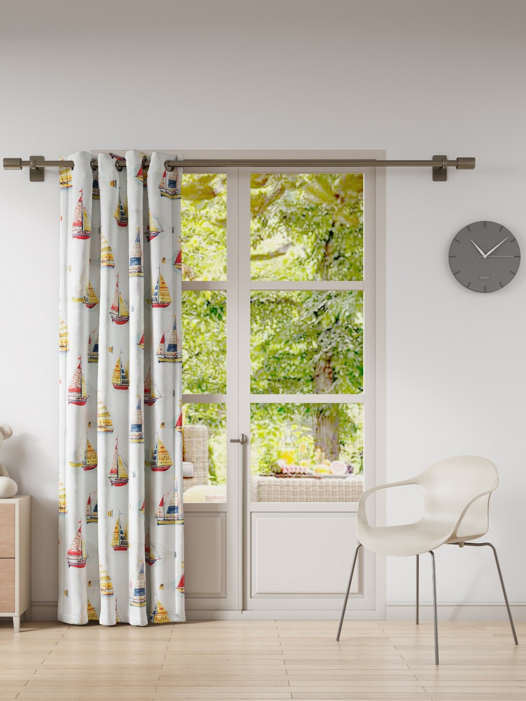 

DDecor White & Yellow Single Door Curtain