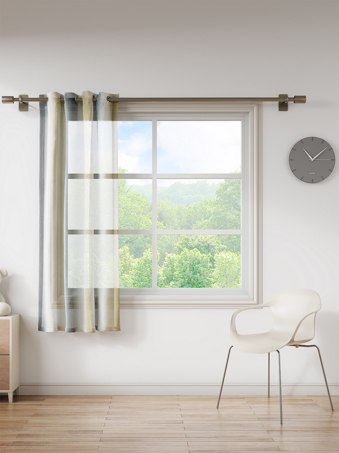 

DDecor Gold-Toned & White Striped Sheer Window Curtain