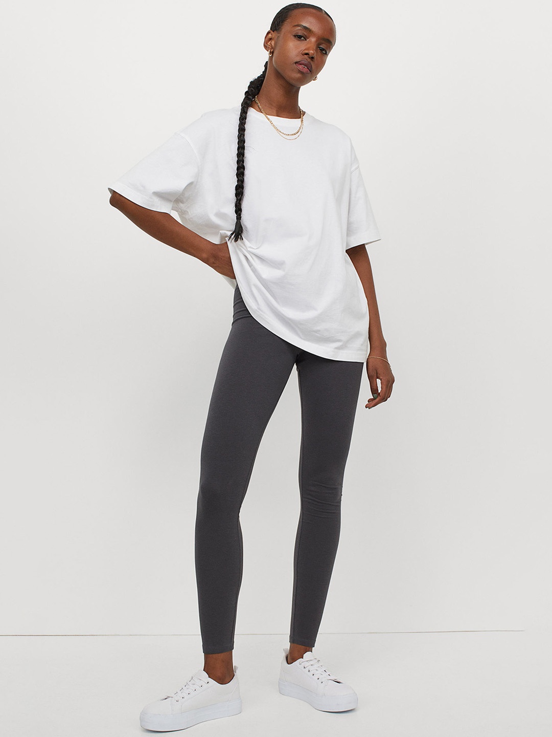 

H&M Ankle-Length Cotton Jersey Leggings, Grey