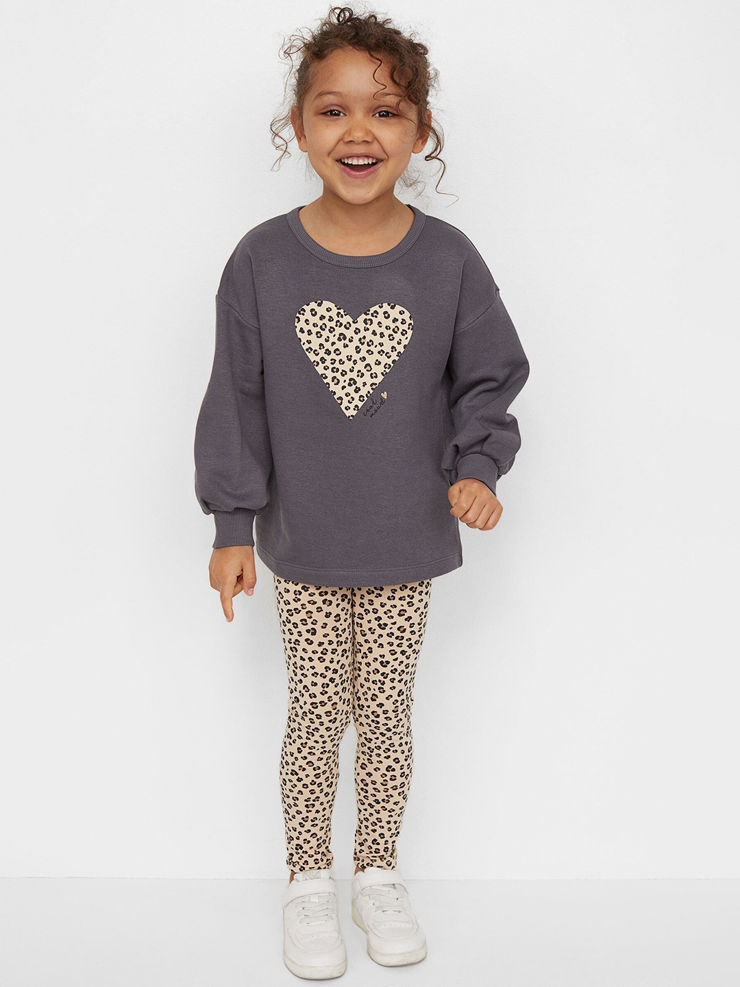 

H&M Girls Grey & Cream Printed 2-Piece Printed Set