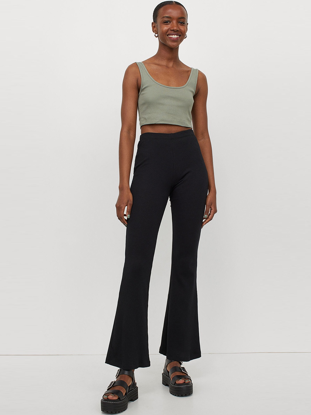 

H&M Womens Black Ribbed jersey jazz trousers