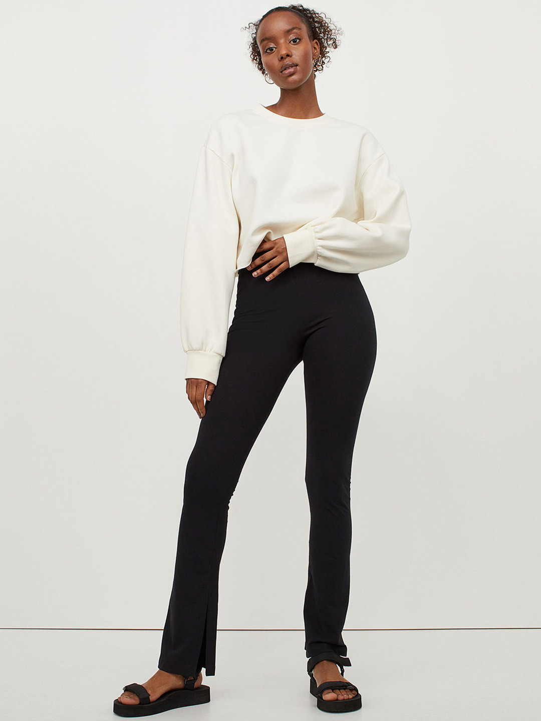 

H&M Womens Black Flared slit-detail leggings