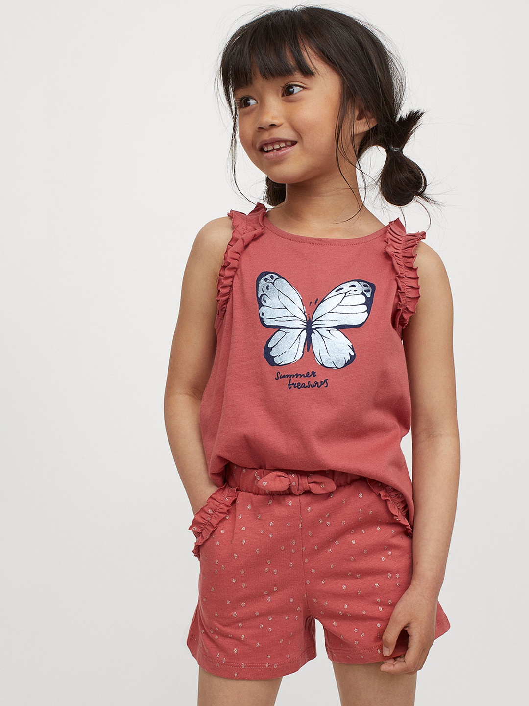 

H&M Girls Red Printed Cotton Jersey Shorts