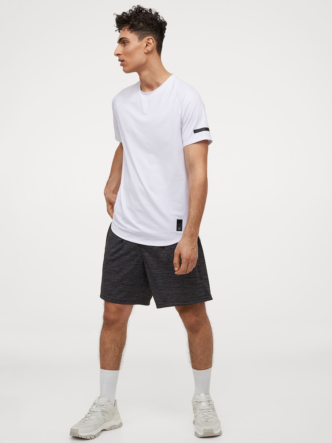 H&M Men Grey Melange Solid Rapid-Dry Sports Shorts