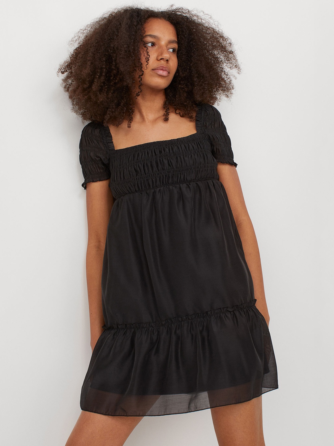 

H&M Women Black Solid Smocked A-line Dress