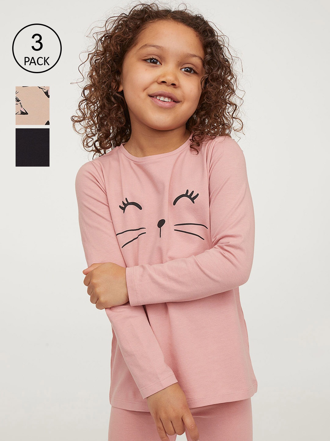 

H&M Girls Black & Pink Printed 3-Pack Jersey Tops