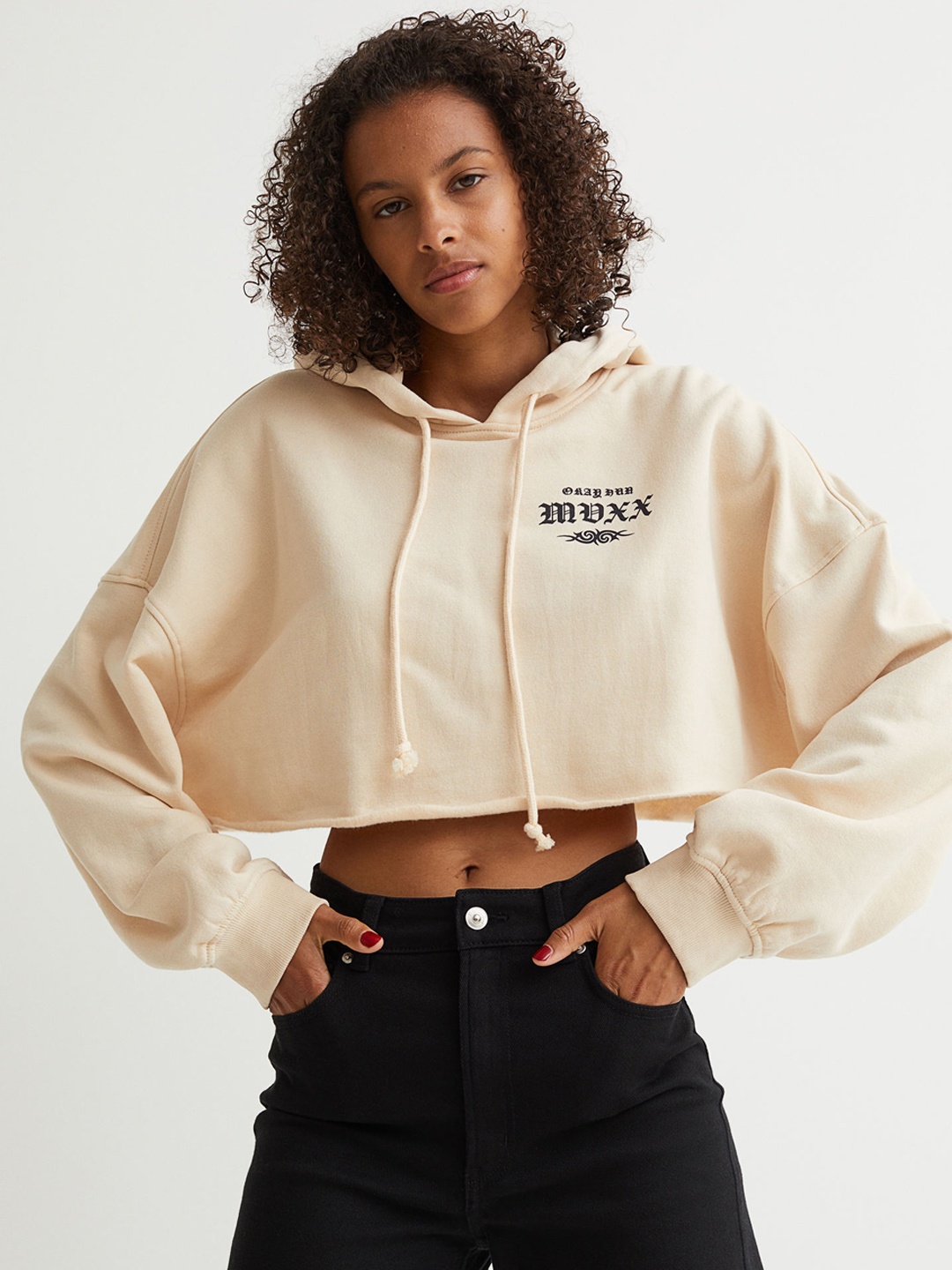 

H&M Woman Beige Cropped hoodie