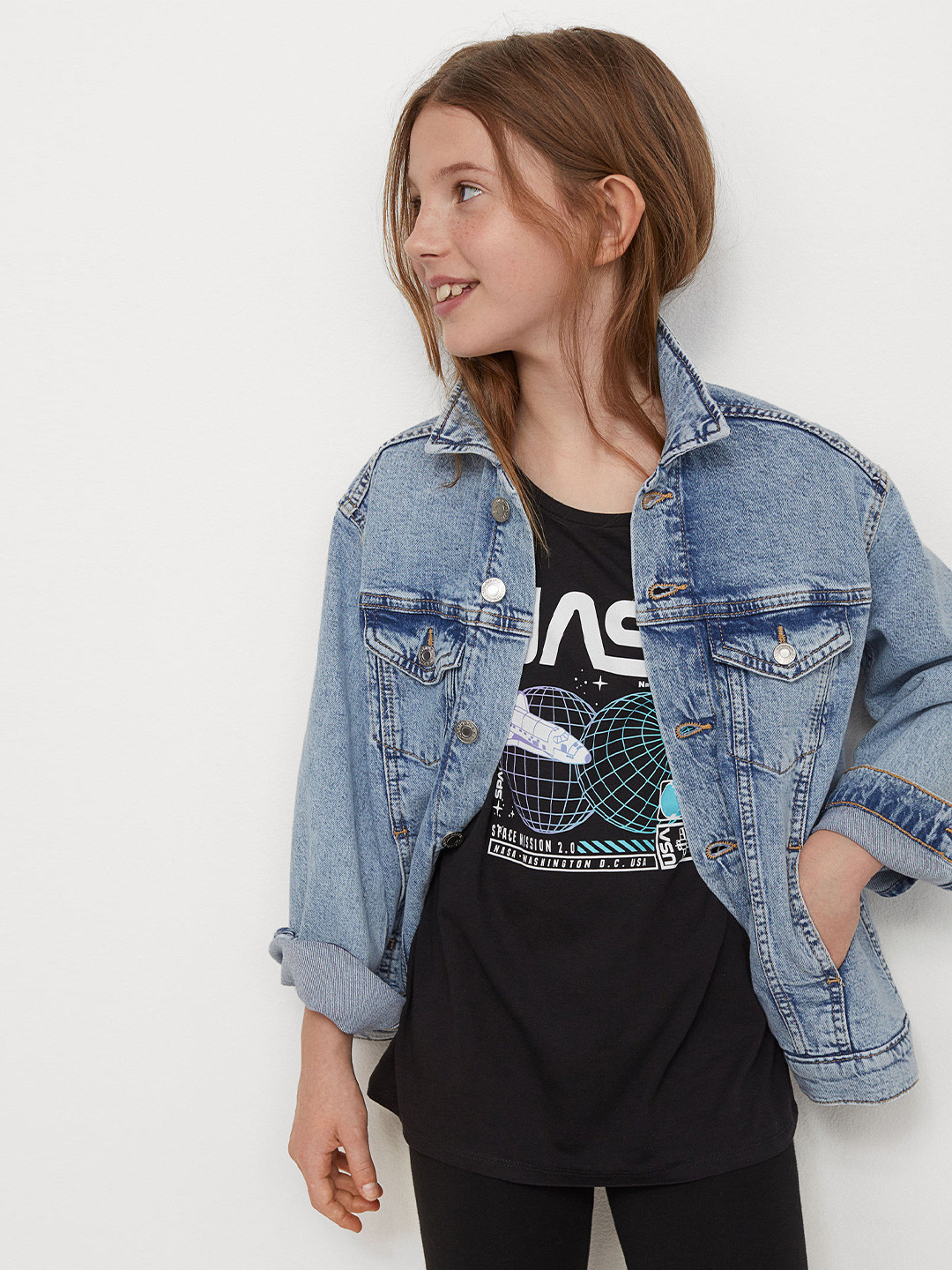 

H&M Girls Black & White Printed Jersey Top