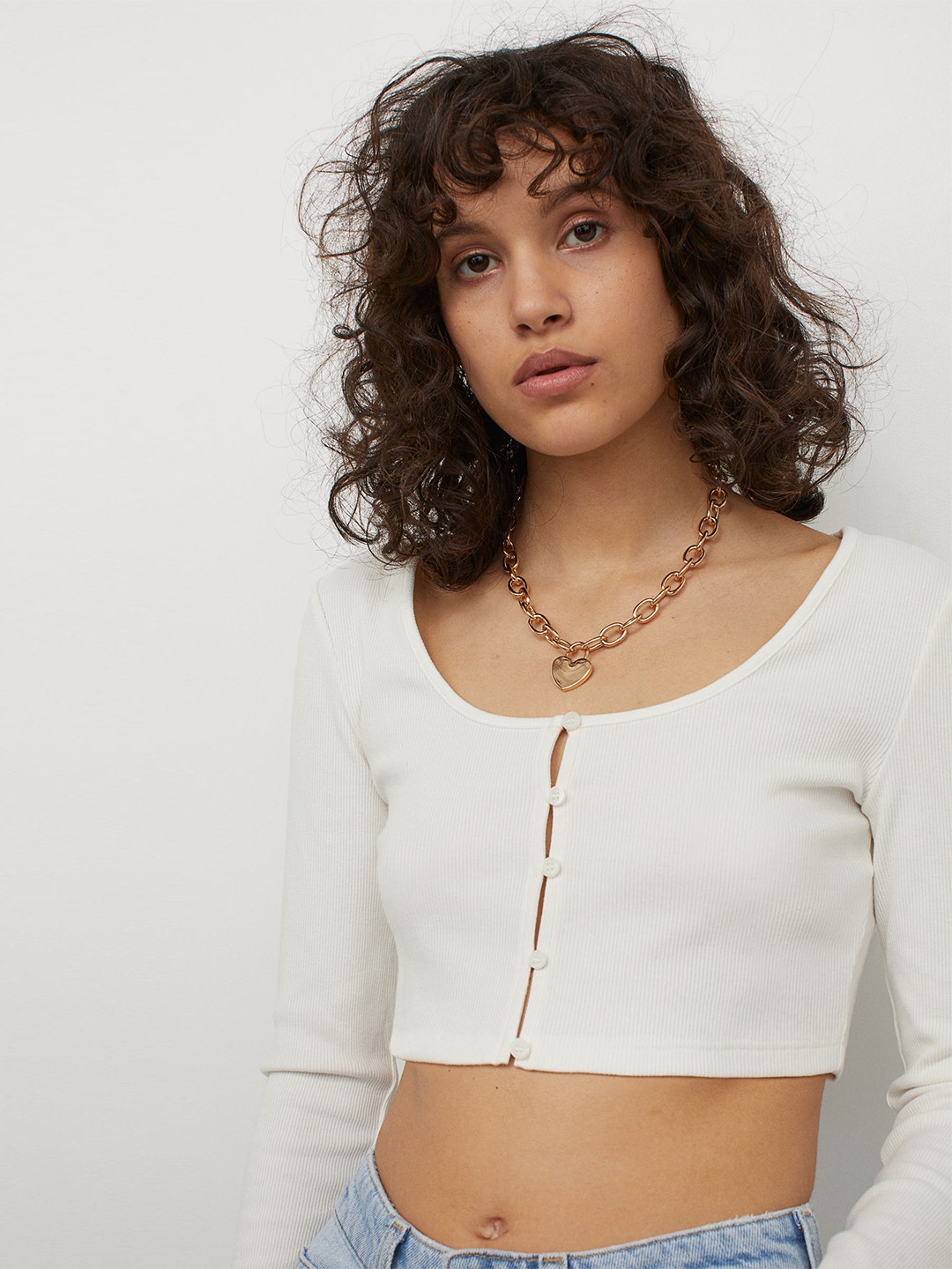 

H&M Women White Cropped Top