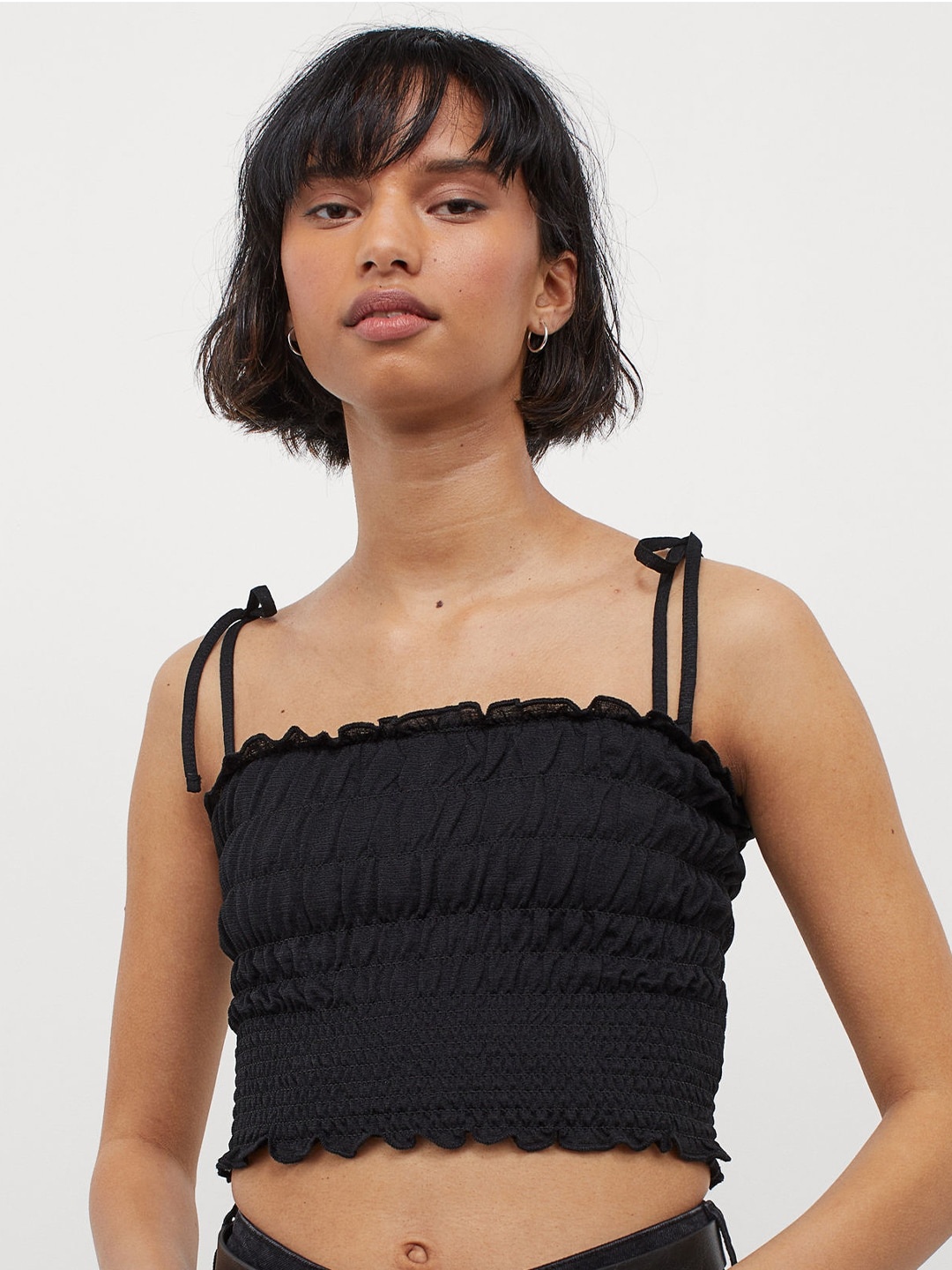 

H&M Women Black Smocked Top