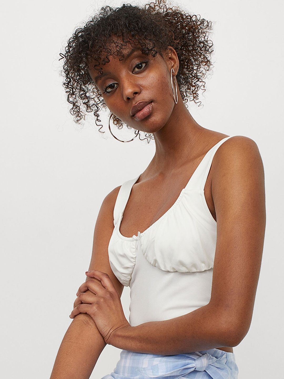 

H&M Women White Solid Cropped Top