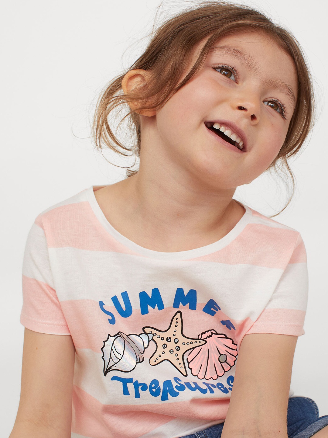 

H&M Girls White & Pink Pure Cotton Interactive-Motif Top