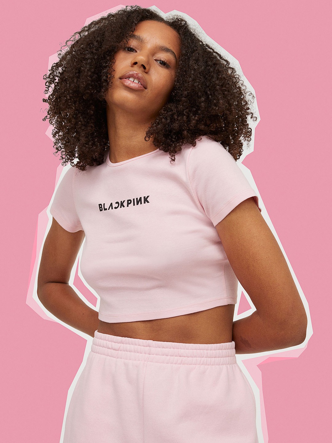 

H&M Women Pink Print-Motif Cropped Top