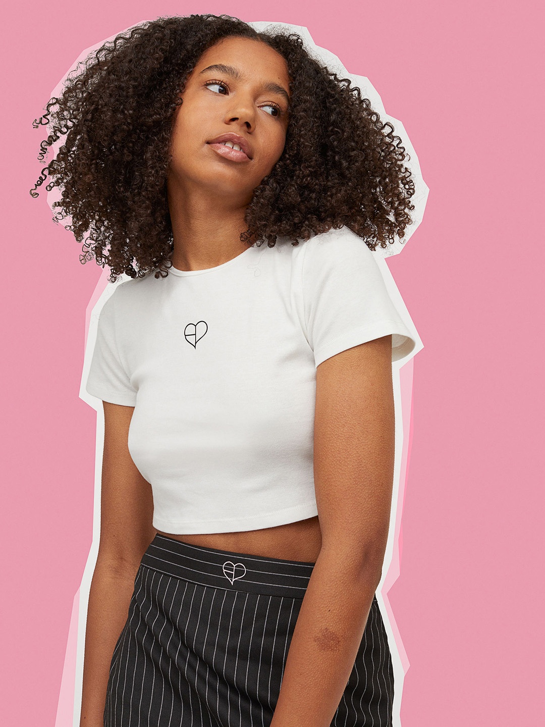 

H&M White Printed Regular Crop Top