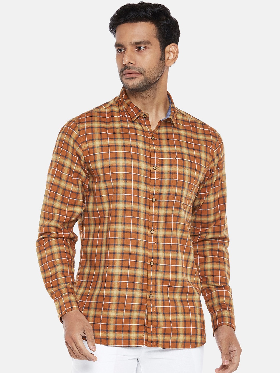 

BYFORD by Pantaloons Men Brown Slim Fit Checked Cotton Casual Shirt
