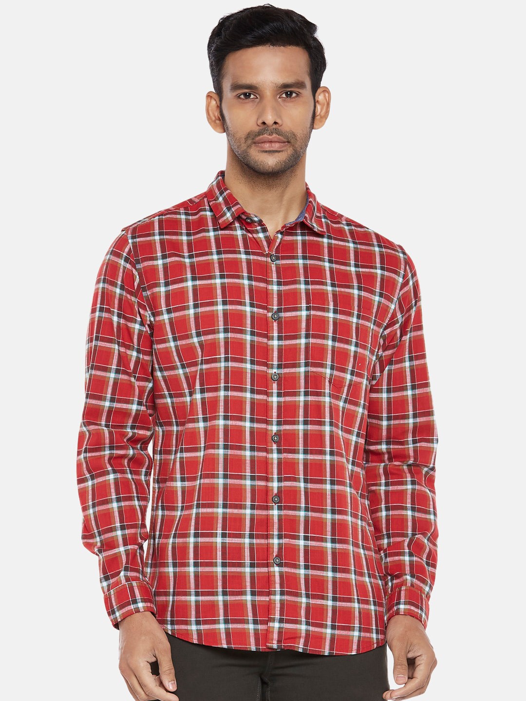 

BYFORD by Pantaloons Men Red Slim Fit Tartan Checks Checked Casual Shirt