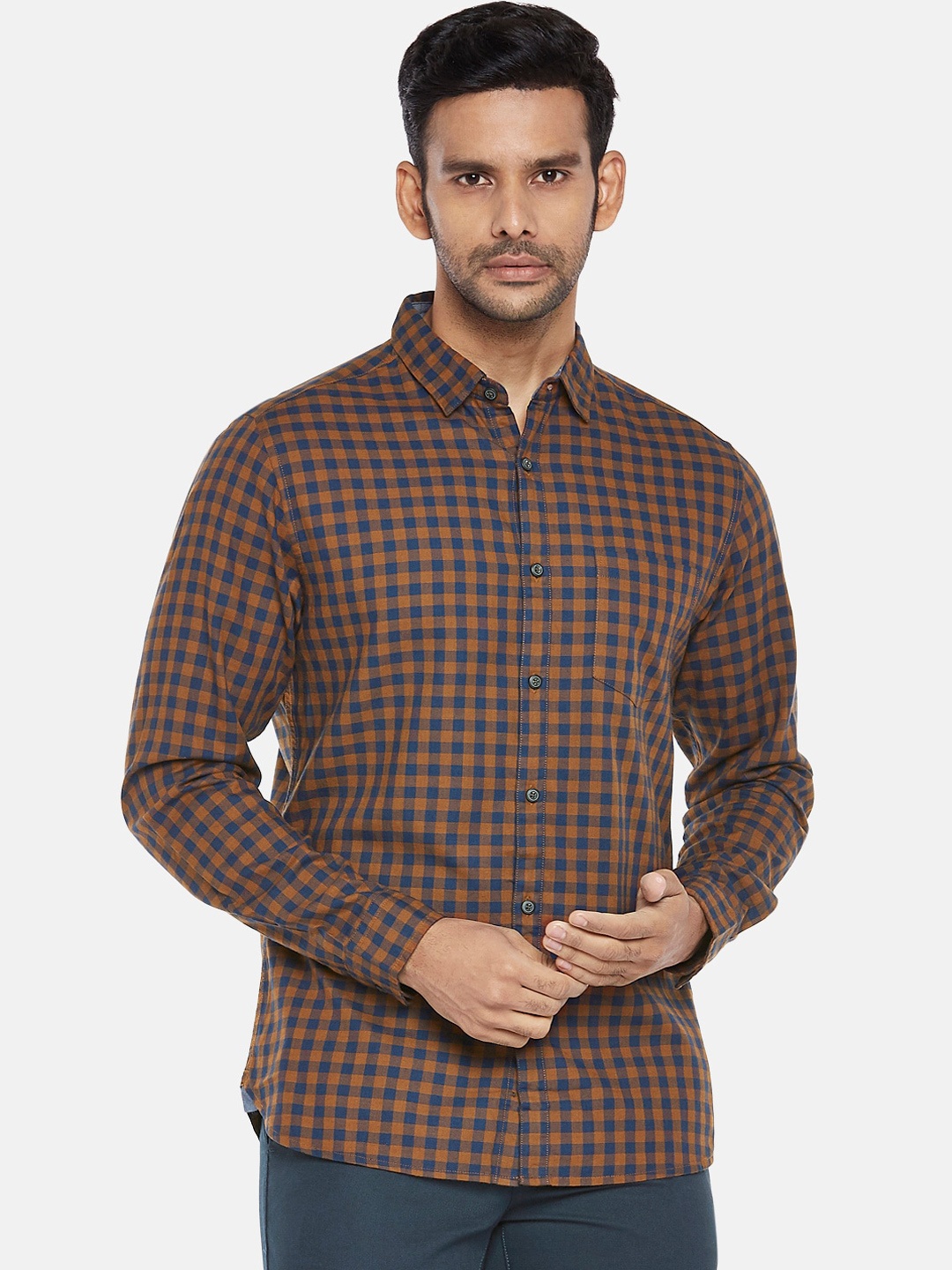 

BYFORD by Pantaloons Men Brown Slim Fit Checked Casual Shirt