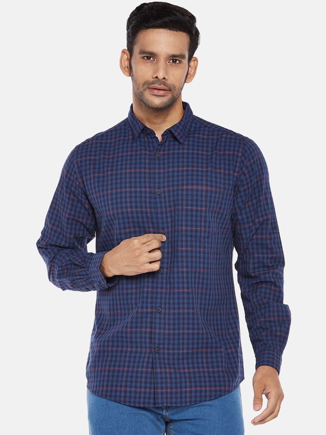 

BYFORD by Pantaloons Men Blue Slim Fit Checked Casual Shirt
