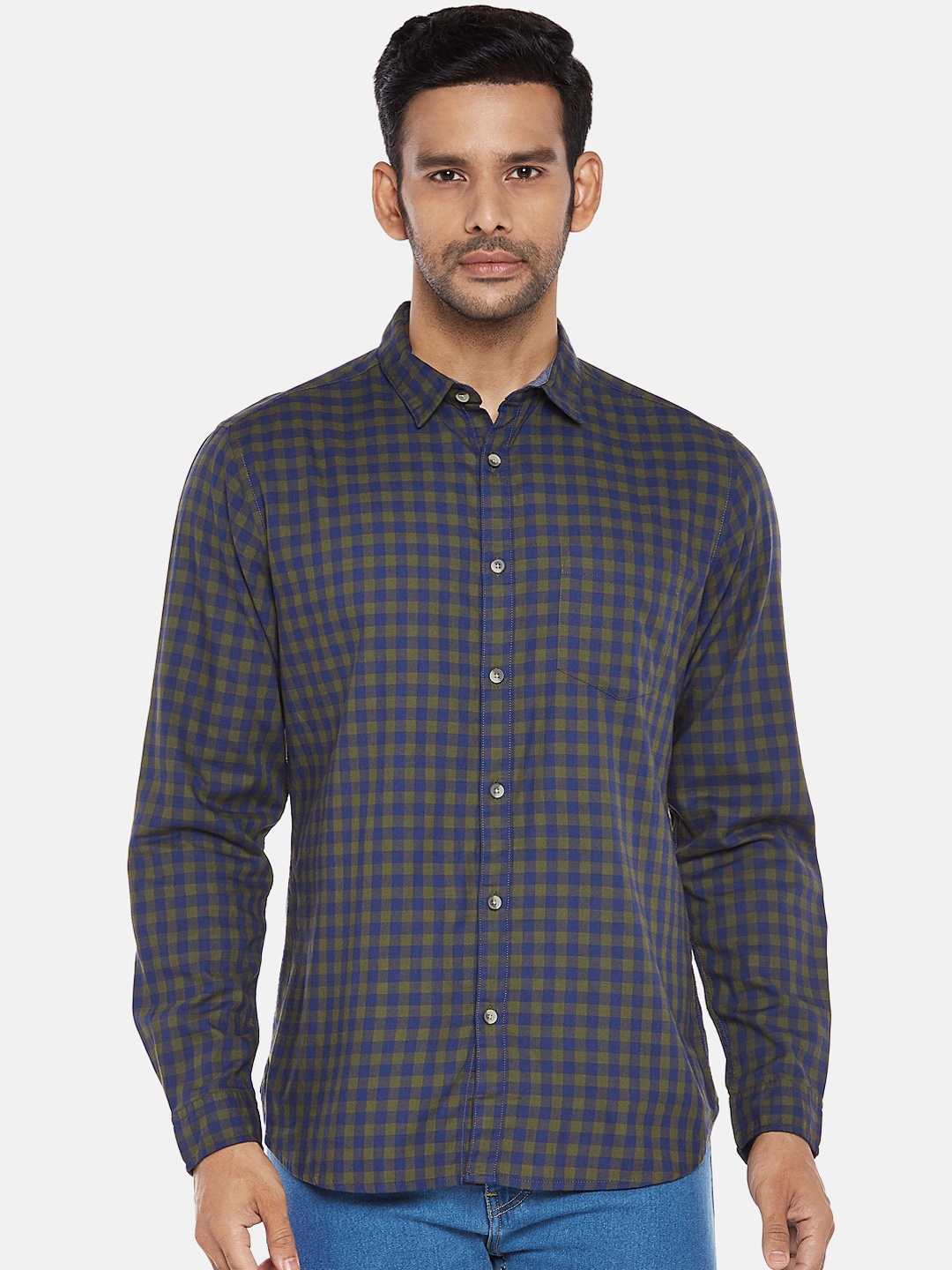 

BYFORD by Pantaloons Men Green Slim Fit Checked Casual Shirt