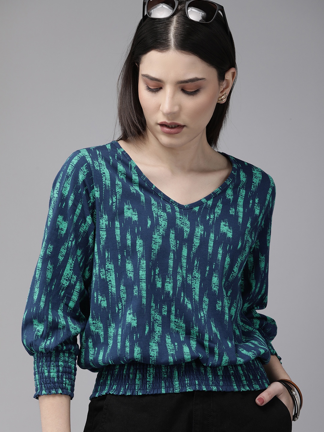 

Roadster Green & Blue Tie and Dye Print Placement Print Boxy Top