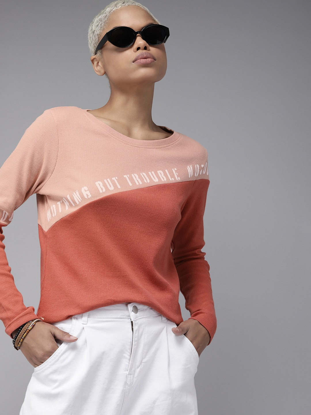 

Roadster Women Rose & Pink Colourblocked Long Sleeves Round Neck Top