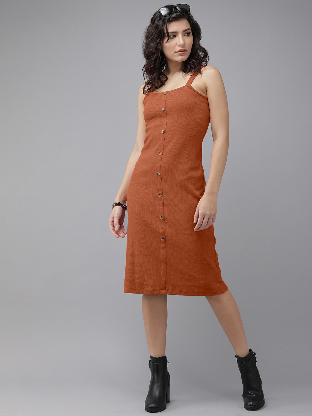 

Roadster Rust Brown Ribbed Sheath Dress