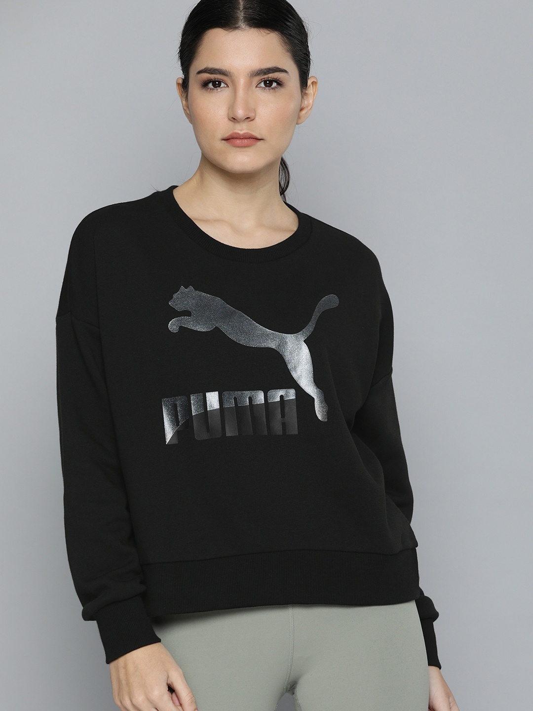 

Puma Women Black & Grey Brand Logo Printed Sweatshirt