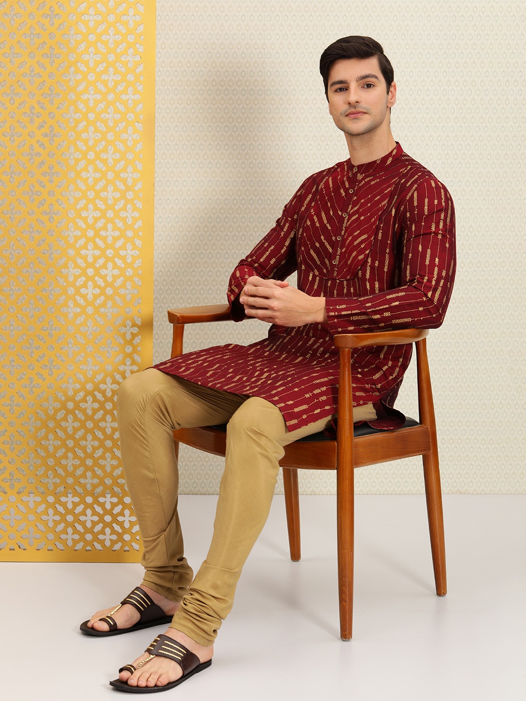 

House of Pataudi Men Rust Ethnic Motifs Printed Kurta