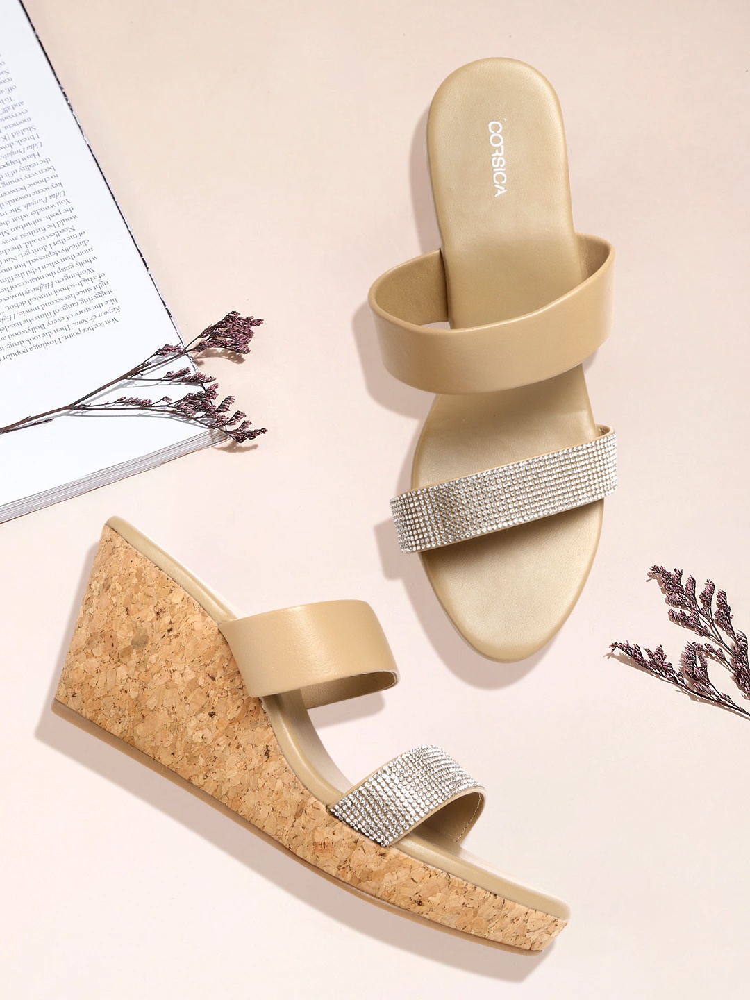 

CORSICA Nude-Coloured Stone Embellished Wedge Heels