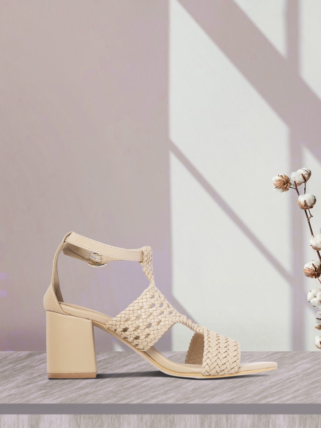 

CORSICA Women Cream-Coloured Woven Design Block Heels