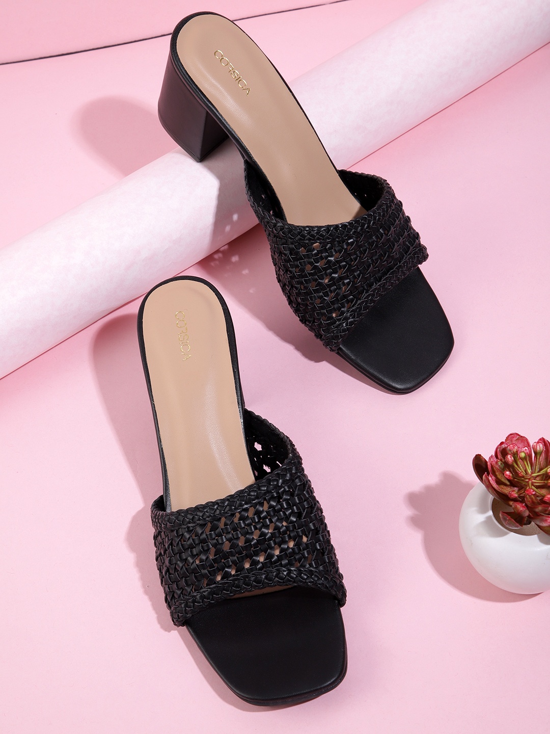 

CORSICA Women Black Solid Woven Design Block Heels