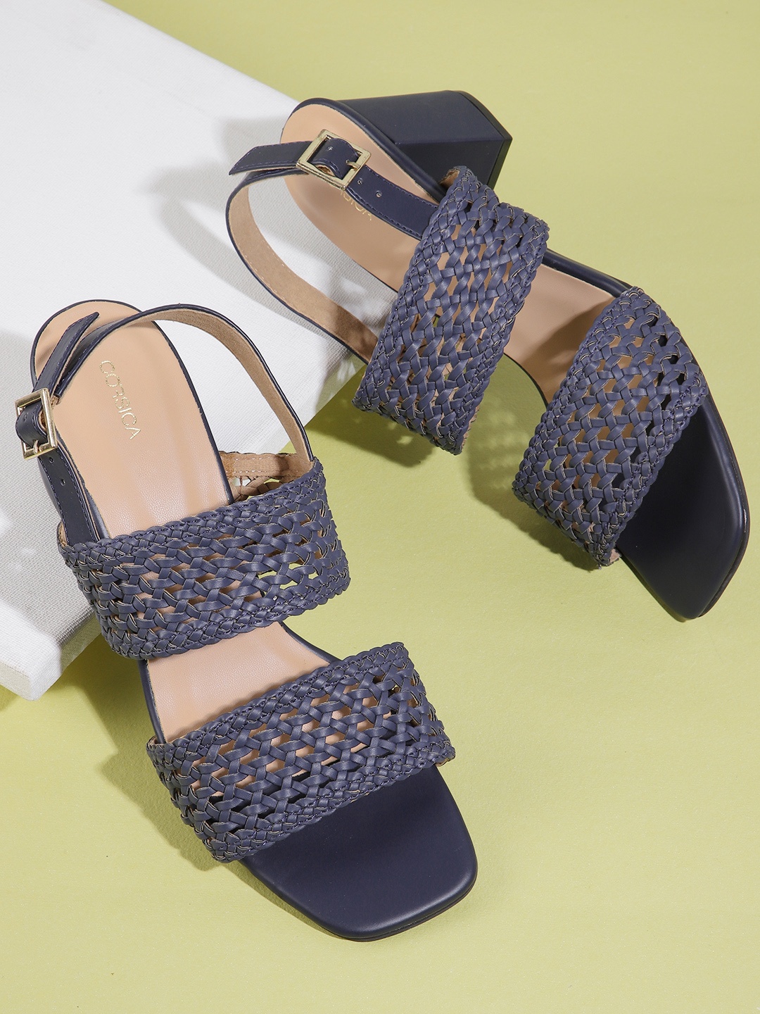 

CORSICA Women Navy Blue Woven Design Block Heels