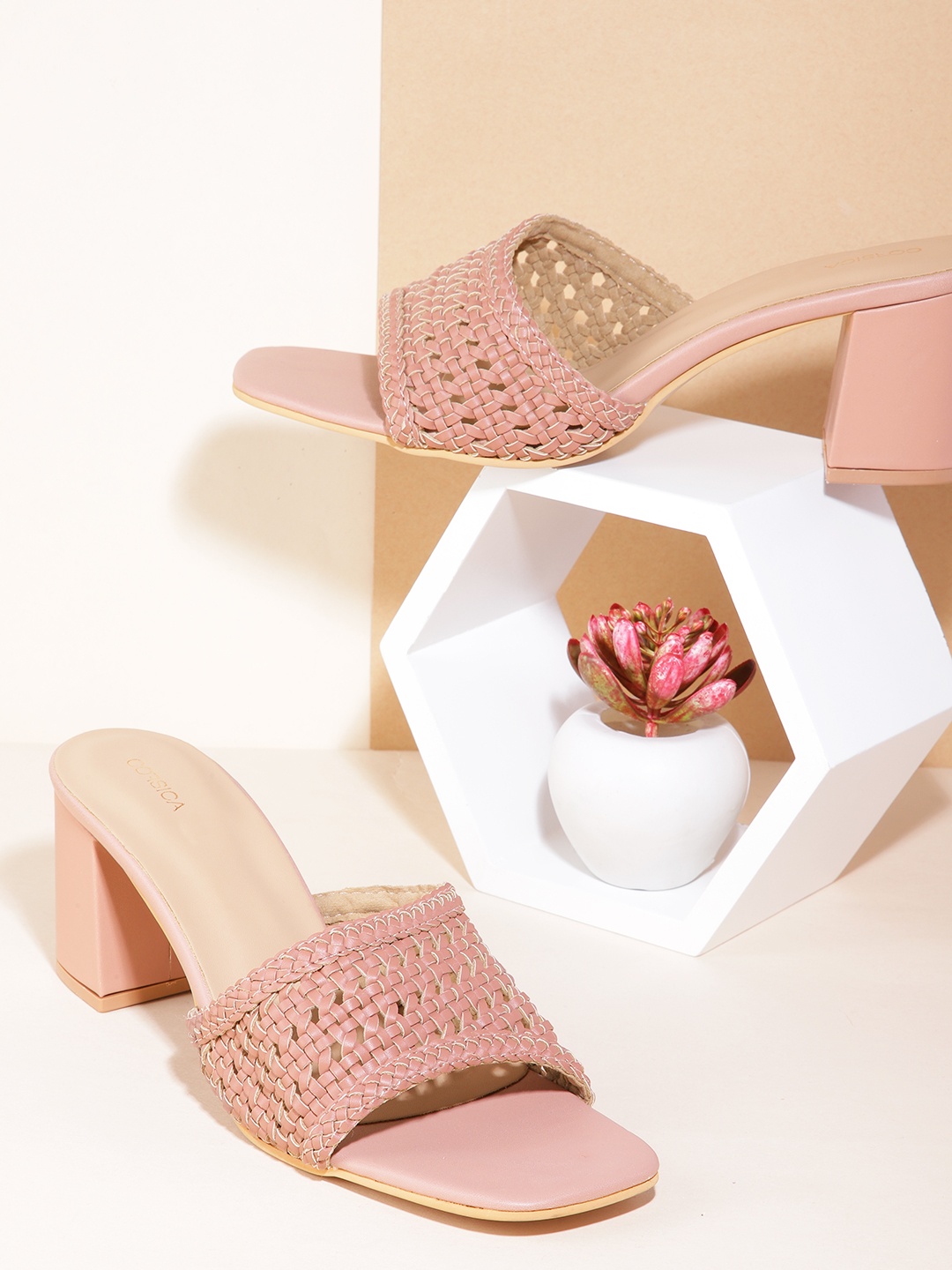 

CORSICA Women Dusty Pink Woven Textured Block Heels, Rose