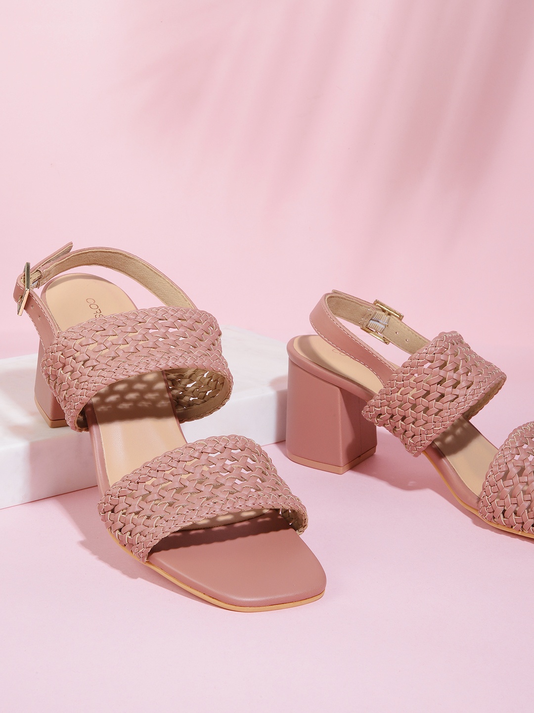 

CORSICA Women Dusty Pink Woven Textured Block Heels, Rose