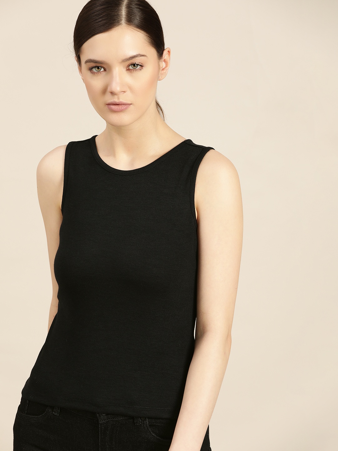 

ether Women Black Solid Sleeveless Top