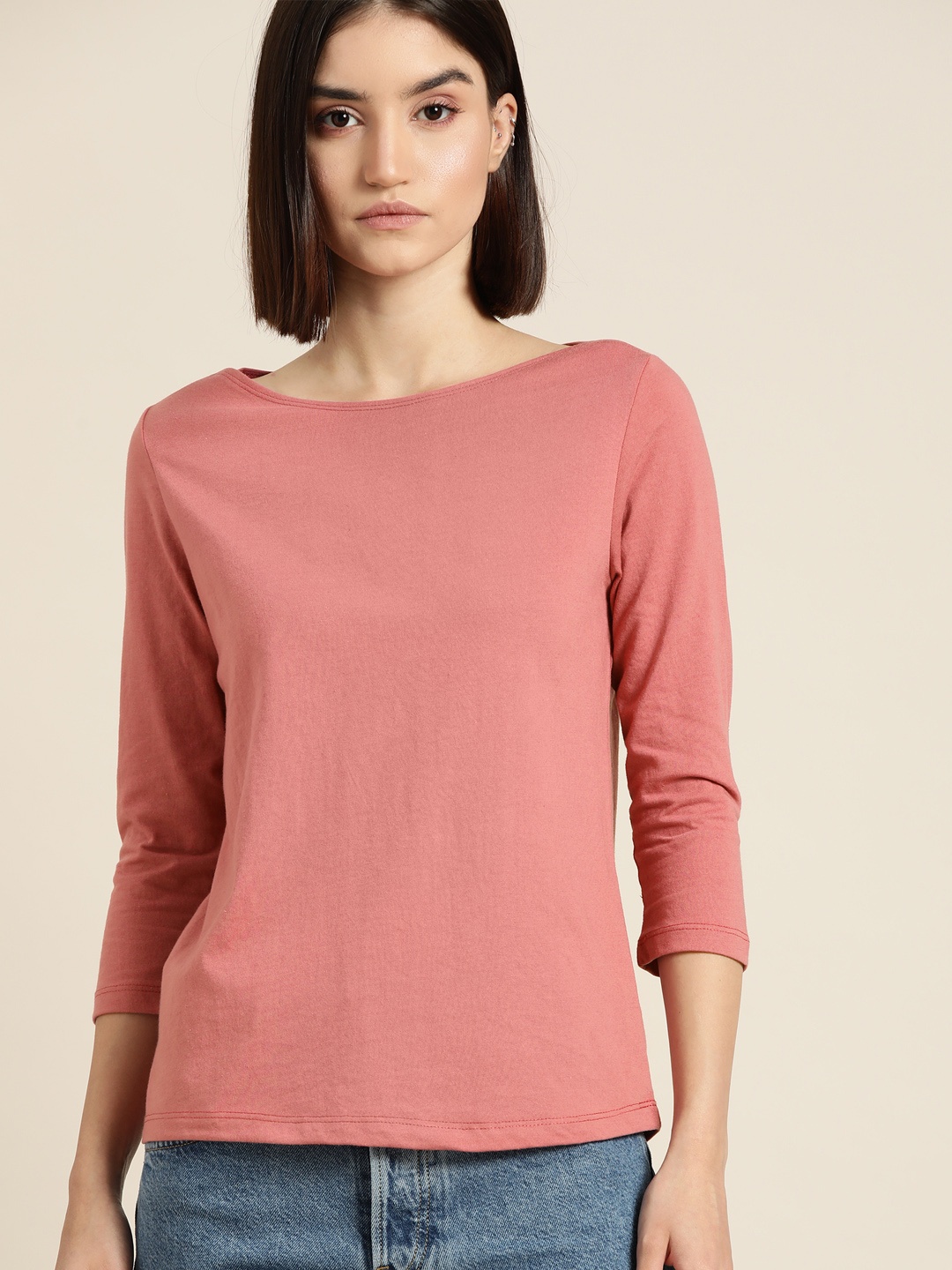 

ether Women Pink Solid T-shirt