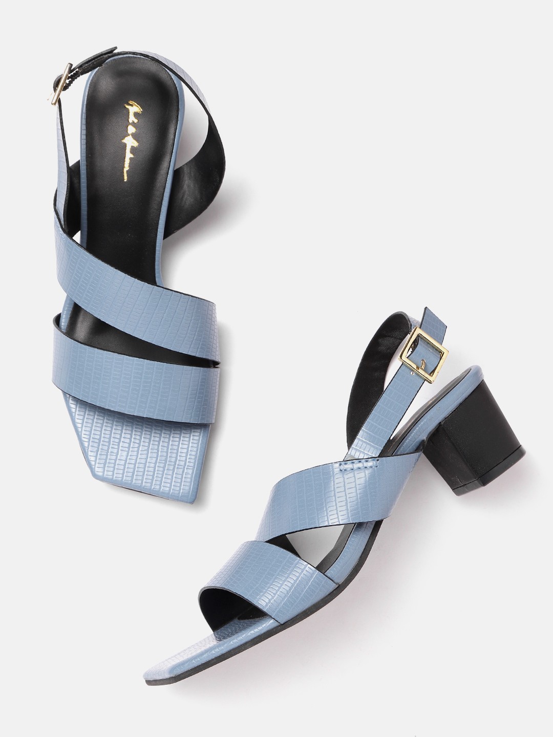

Mast & Harbour Blue Textured Block Heels