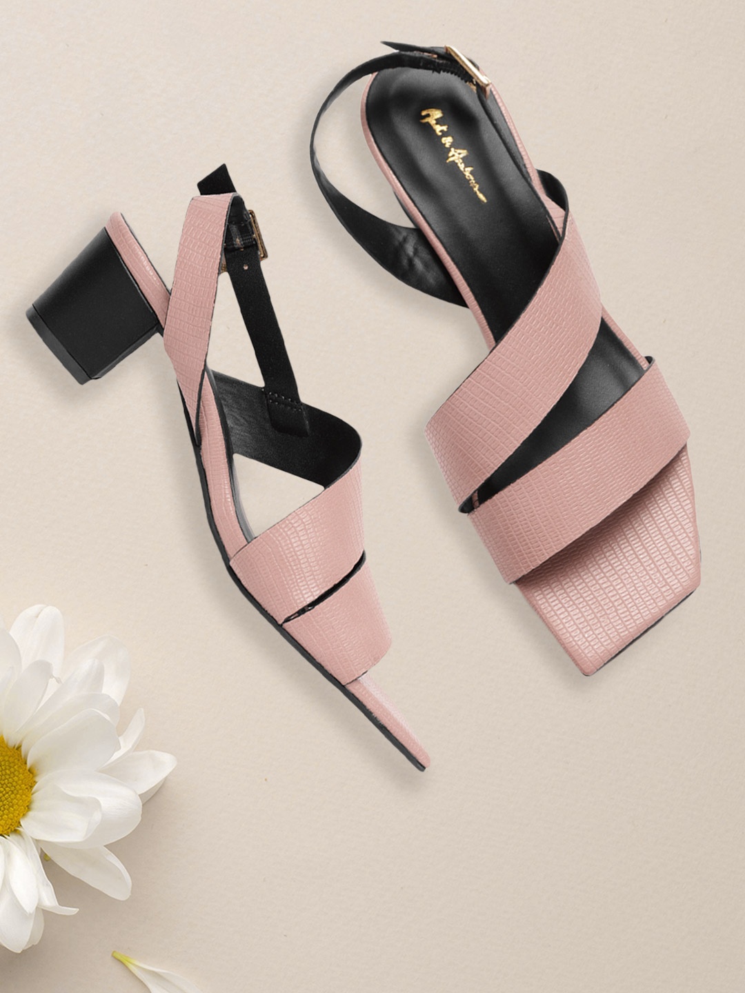 

Mast & Harbour Dusty Pink Reptile Textured Block Heels, Rose