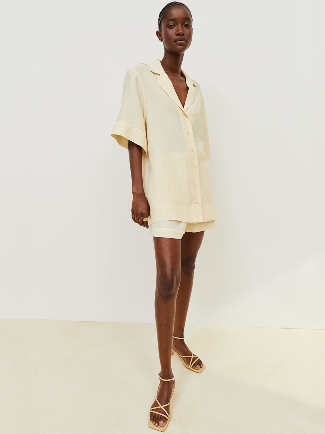 

H&M Women Orange Oversized Linen-Blend Shirt
